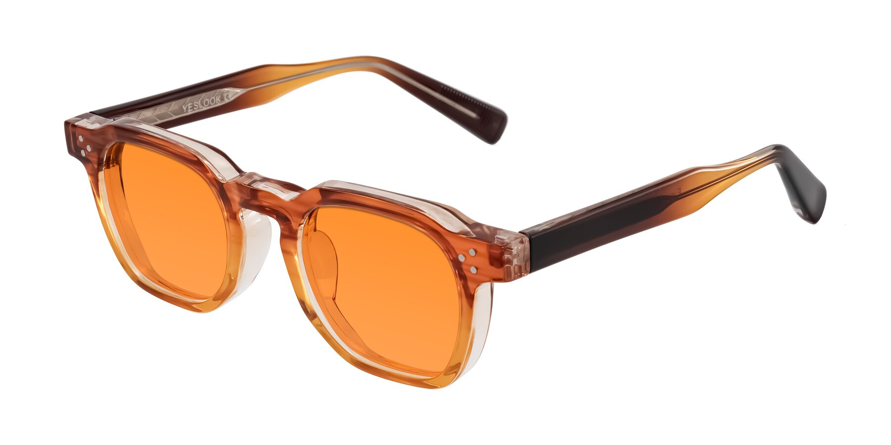 Angle of Fingar in Amber Striped with Orange Tinted Lenses