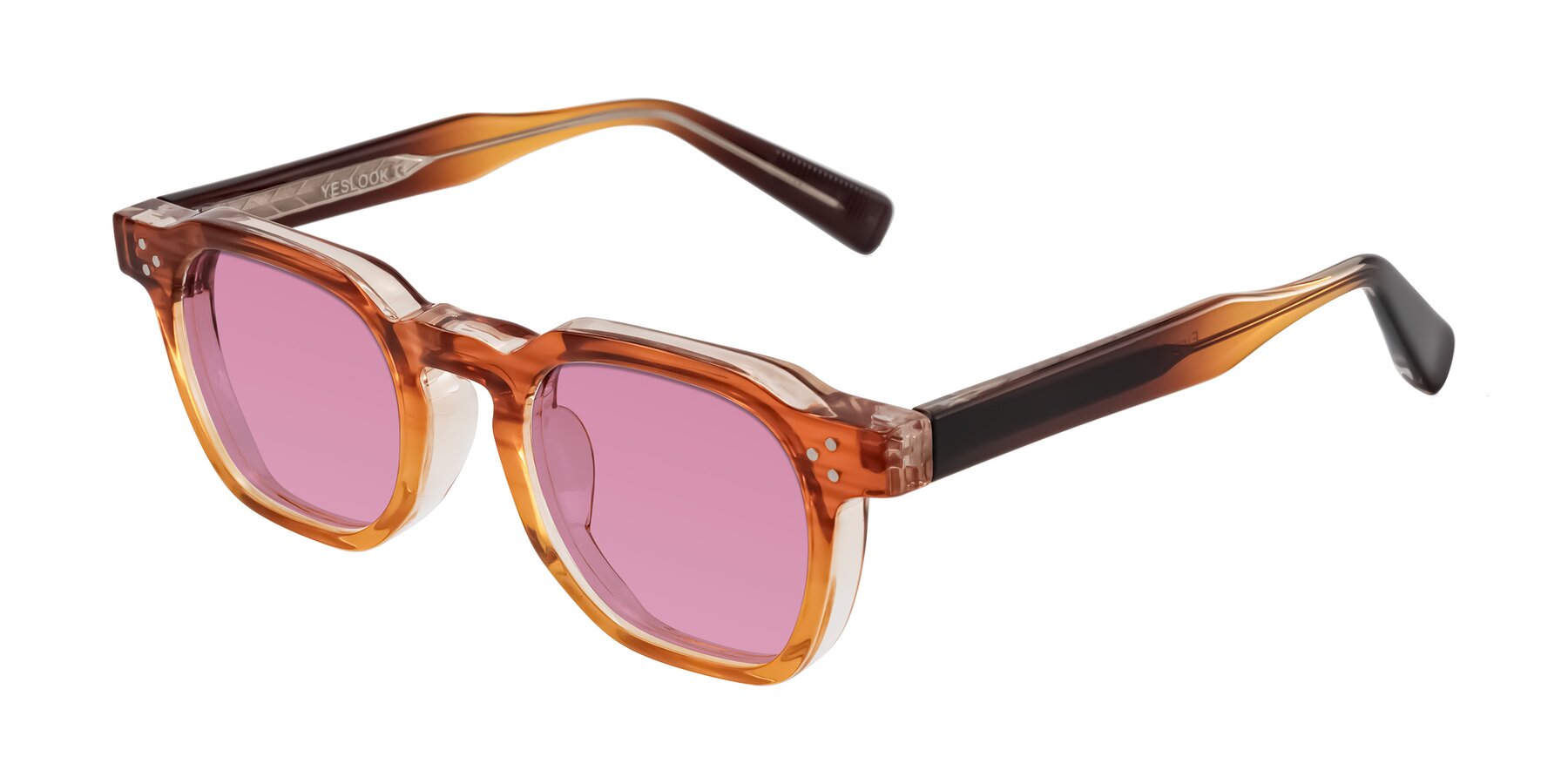 Angle of Fingar in Amber Striped with Medium Wine Tinted Lenses
