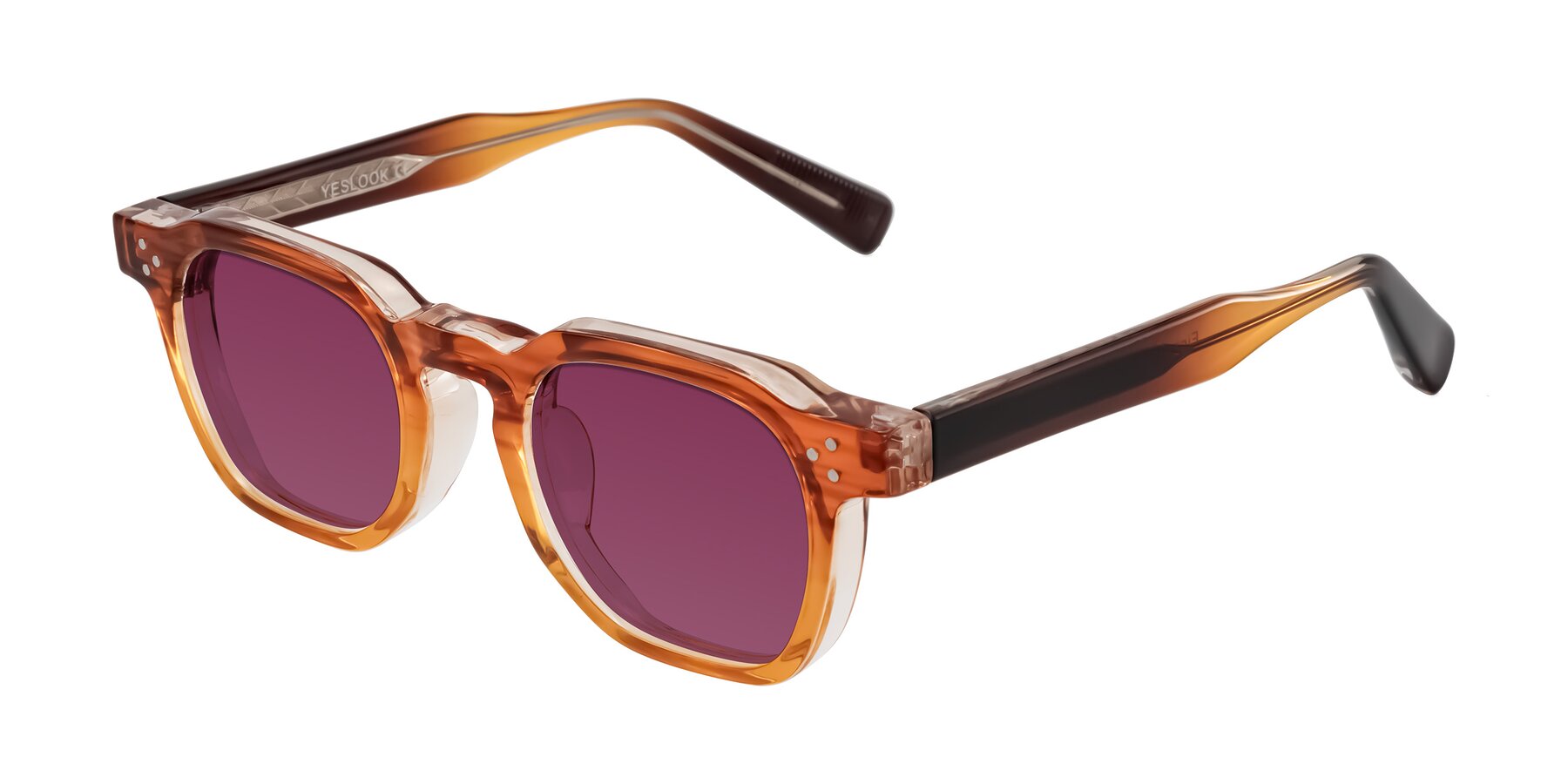 Angle of Fingar in Amber Striped with Wine Tinted Lenses