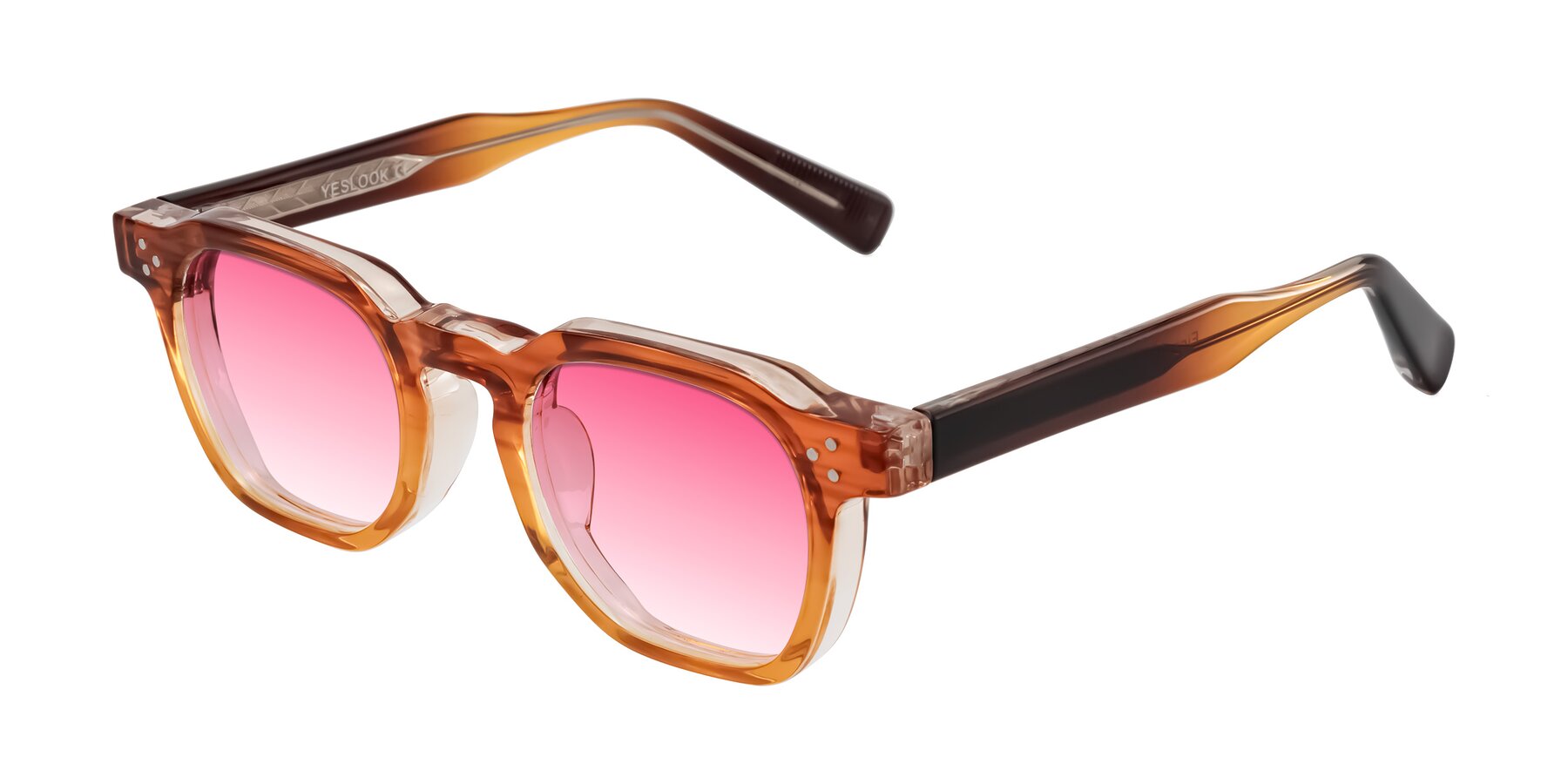 Angle of Fingar in Amber Striped with Pink Gradient Lenses