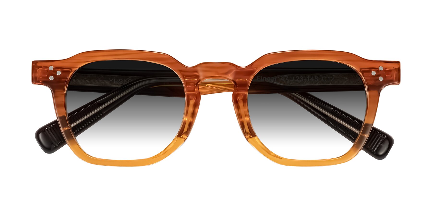 Folded Front of Fingar in Amber Striped with Gray Gradient Lenses