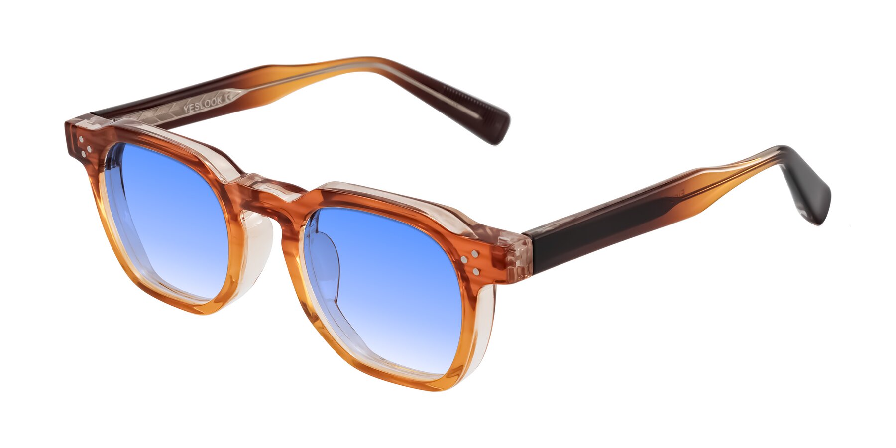 Angle of Fingar in Amber Striped with Blue Gradient Lenses