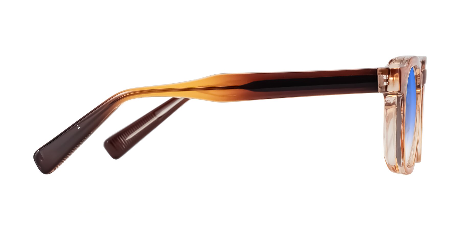 Side of Fingar in Amber Striped with Blue Gradient Lenses