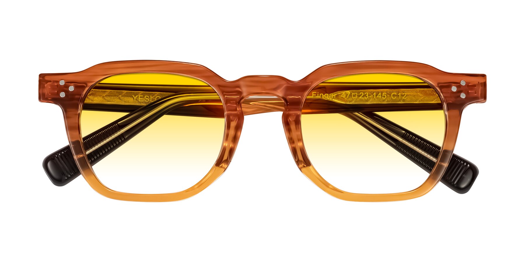Folded Front of Fingar in Amber Striped with Yellow Gradient Lenses