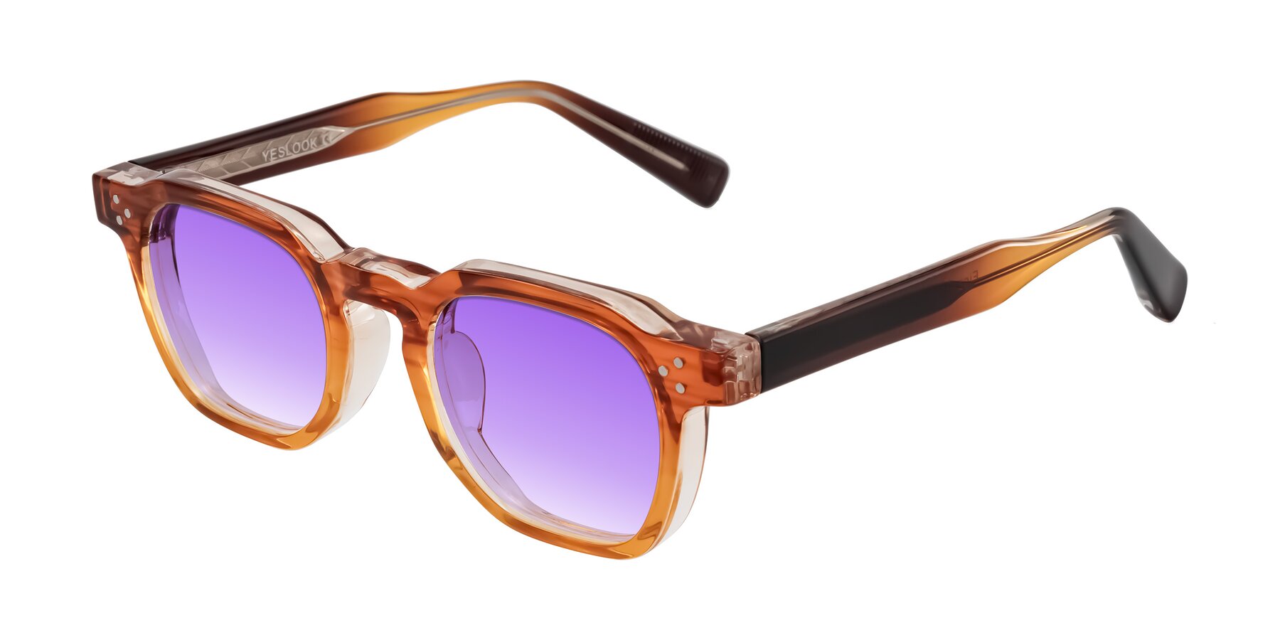 Angle of Fingar in Amber Striped with Purple Gradient Lenses