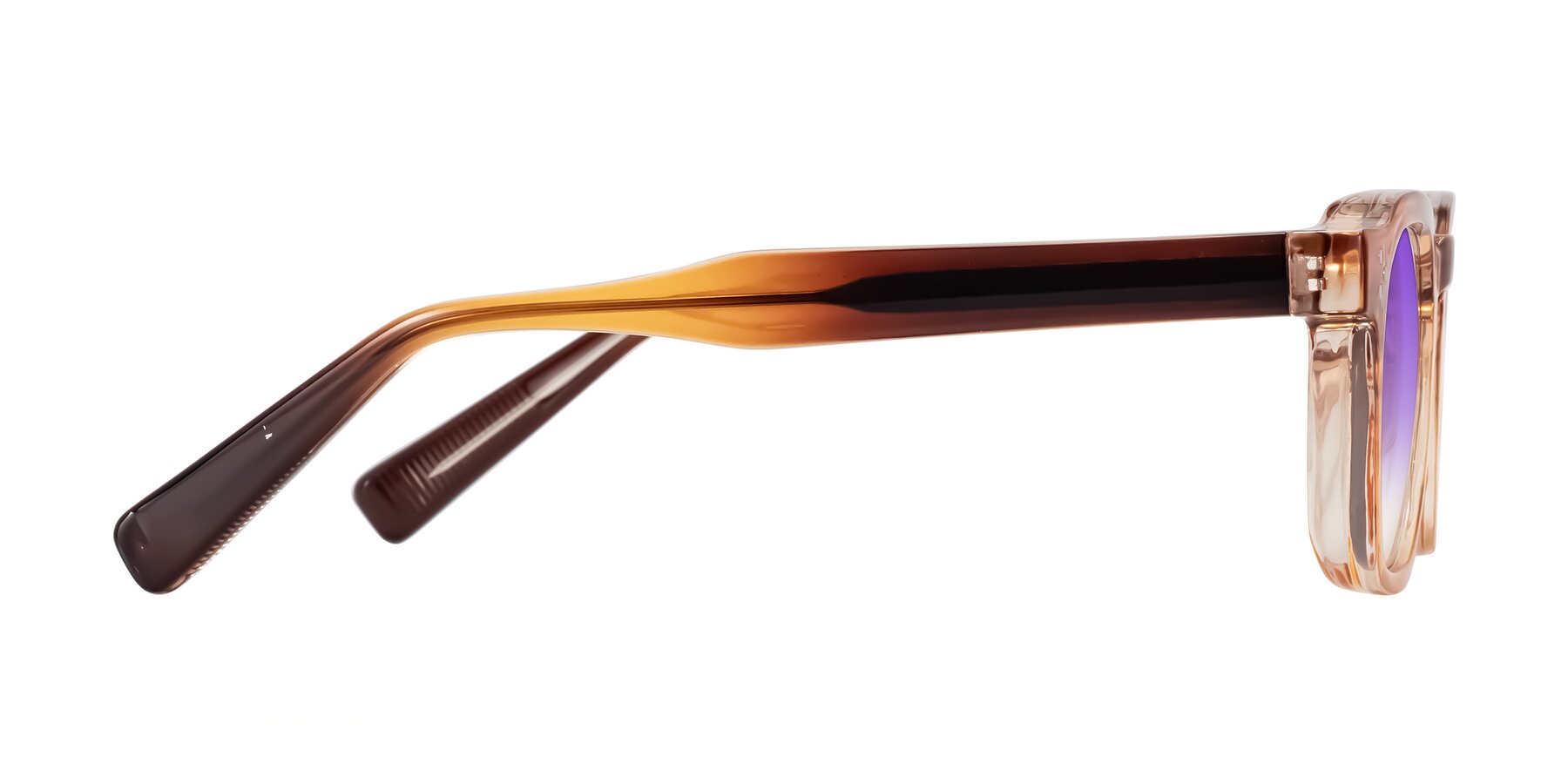 Side of Fingar in Amber Striped with Purple Gradient Lenses