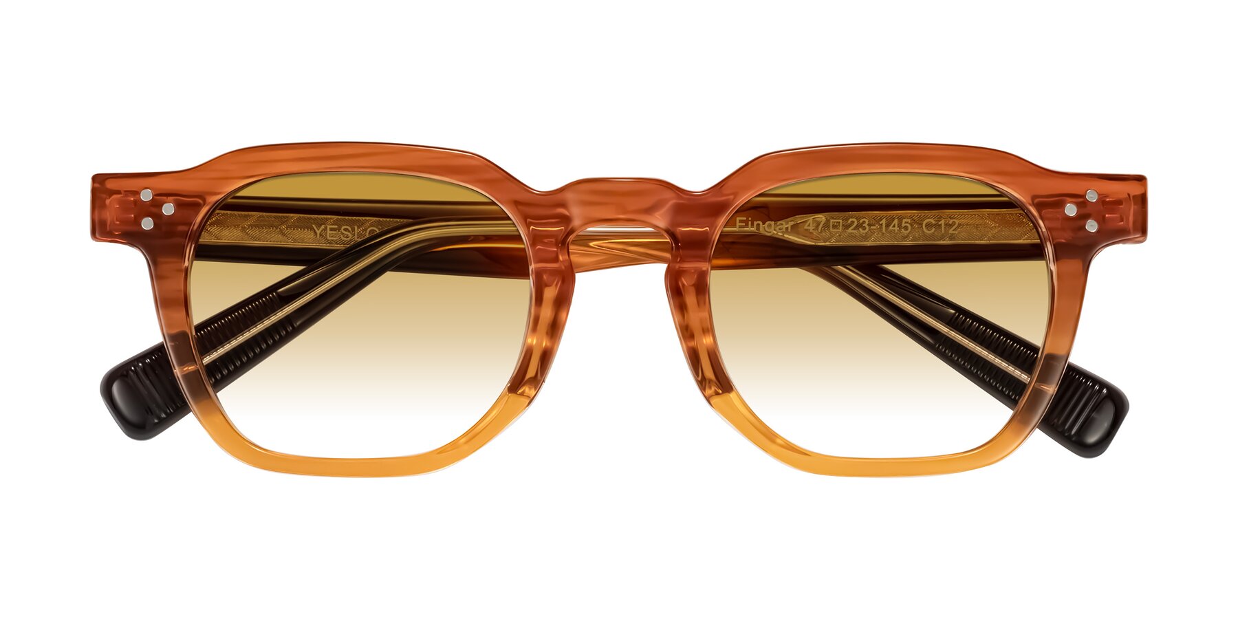 Folded Front of Fingar in Amber Striped with Champagne Gradient Lenses