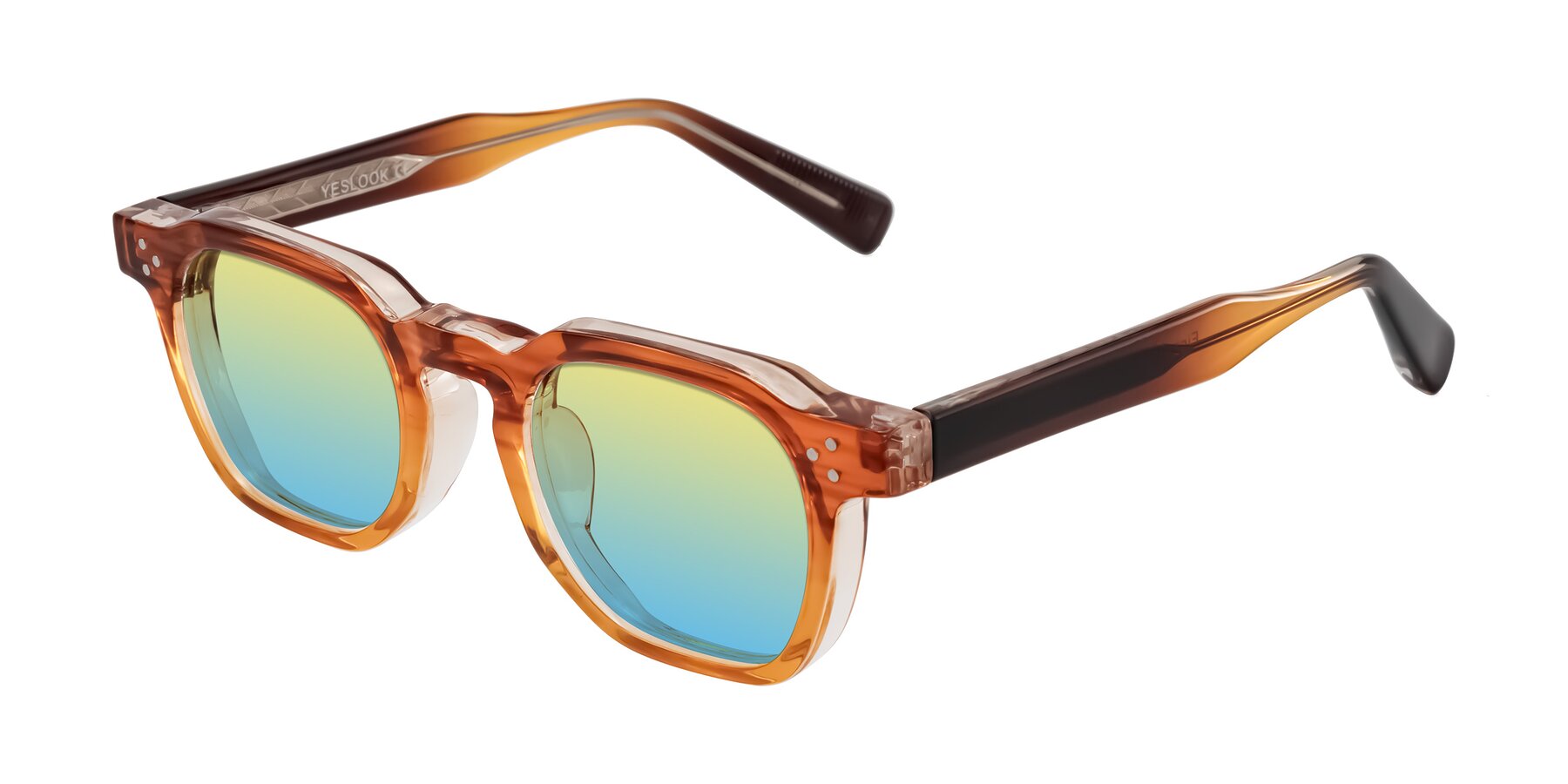 Angle of Fingar in Amber Striped with Yellow / Blue Gradient Lenses