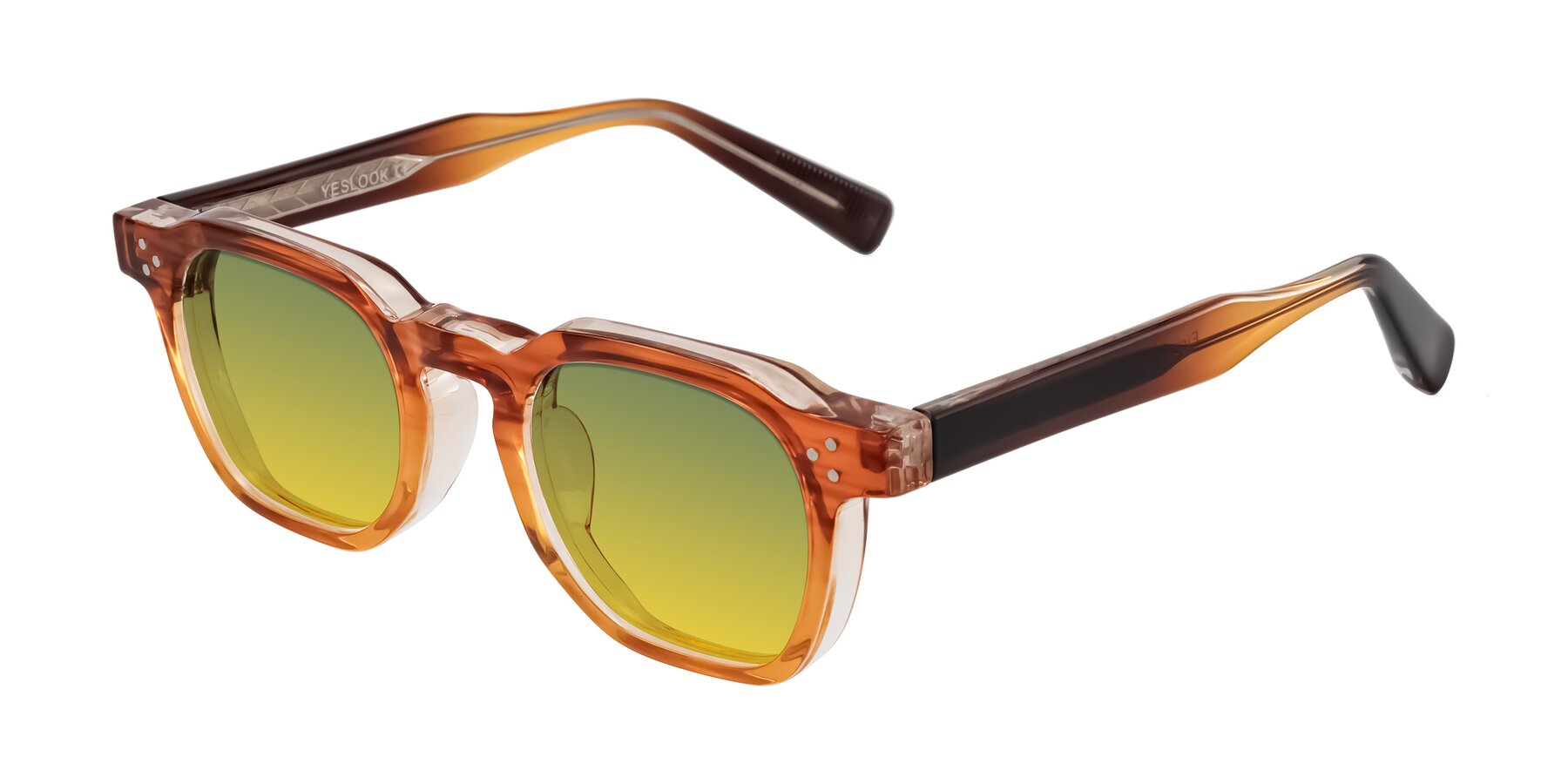 Angle of Fingar in Amber Striped with Green / Yellow Gradient Lenses
