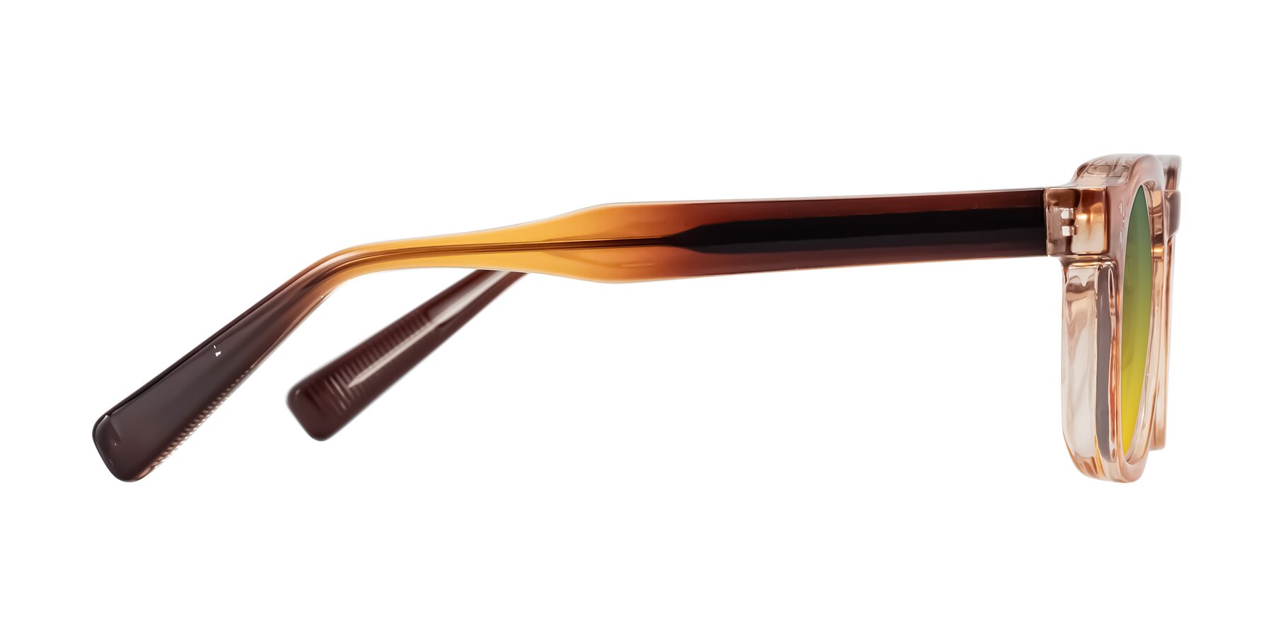 Side of Fingar in Amber Striped with Green / Yellow Gradient Lenses
