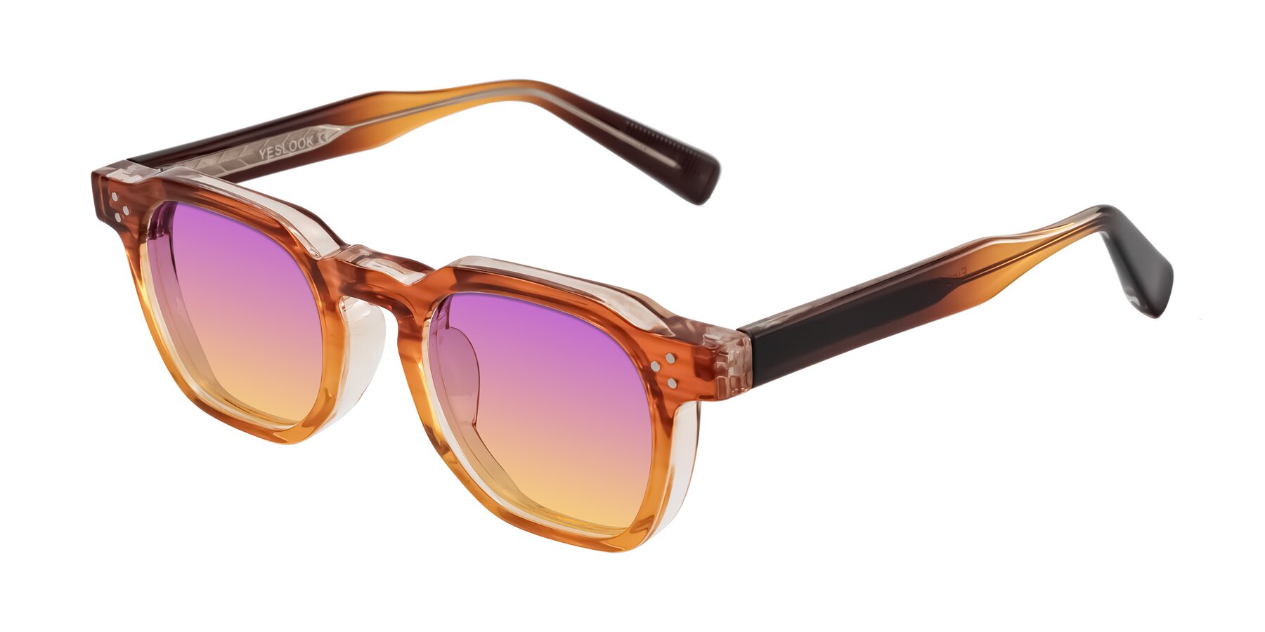 Angle of Fingar in Amber Striped with Purple / Yellow Gradient Lenses