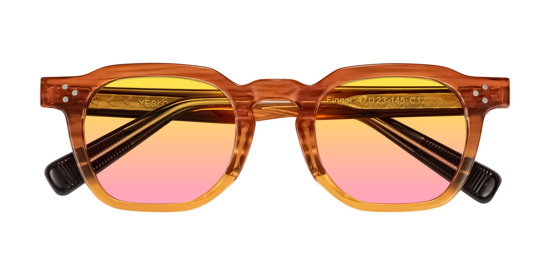 Folded Front of Fingar in Amber Striped with Yellow / Pink Gradient Lenses