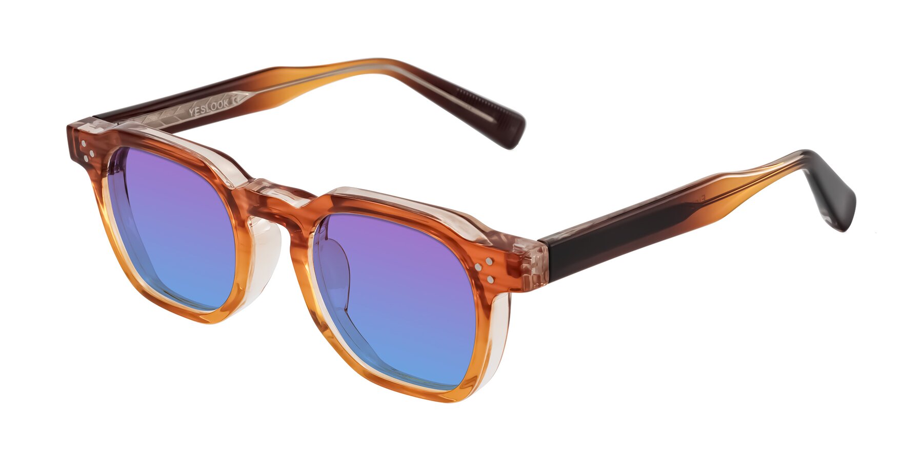 Angle of Fingar in Amber Striped with Purple / Blue Gradient Lenses