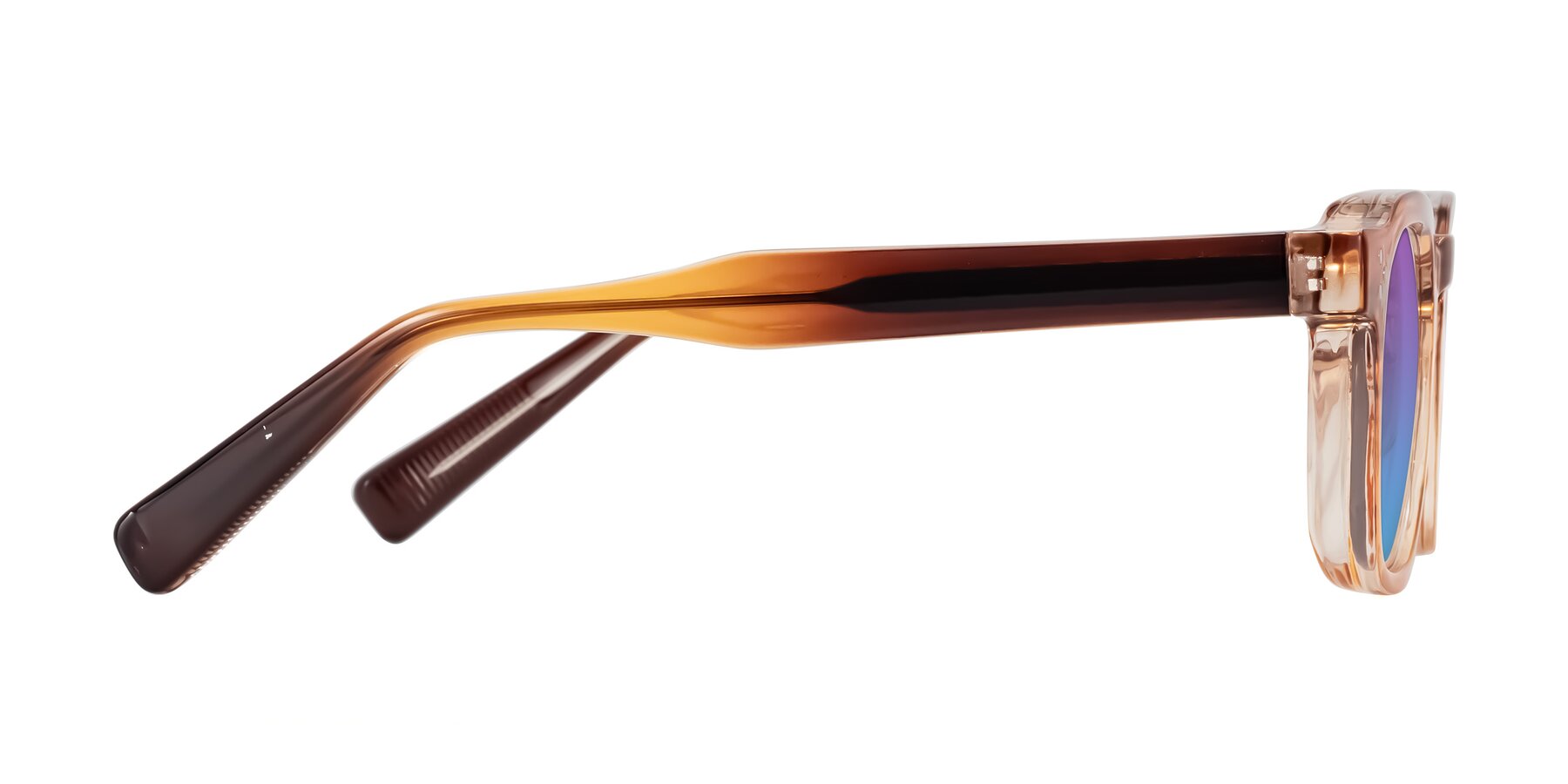 Side of Fingar in Amber Striped with Purple / Blue Gradient Lenses