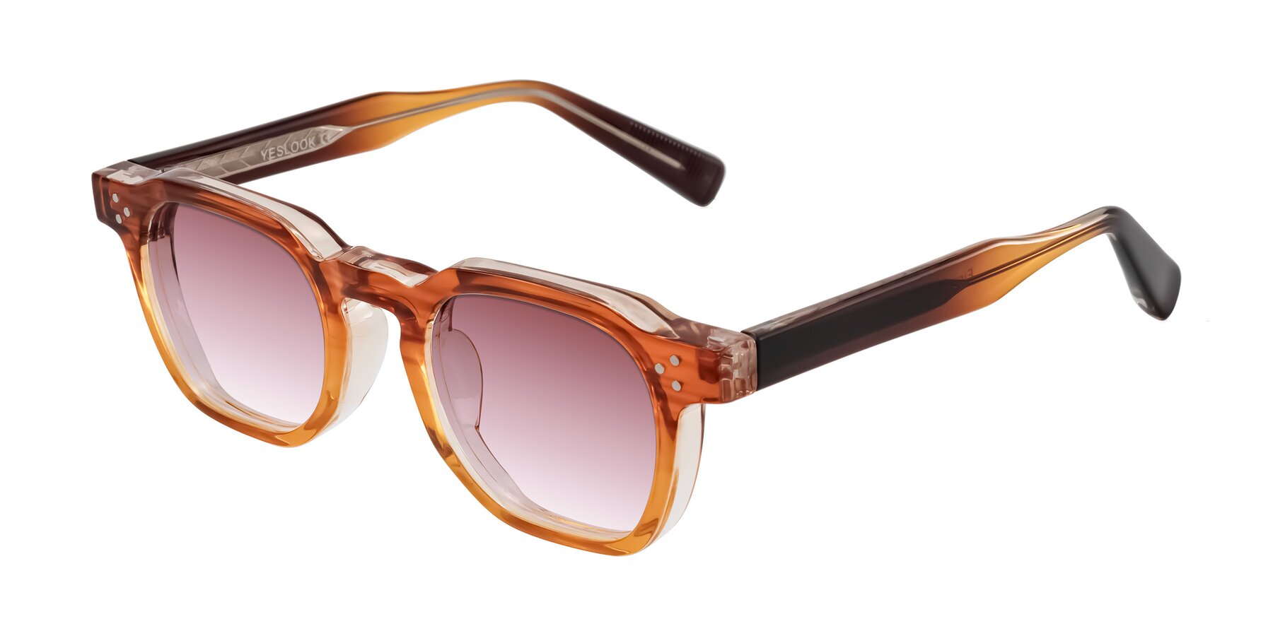 Angle of Fingar in Amber Striped with Garnet Gradient Lenses