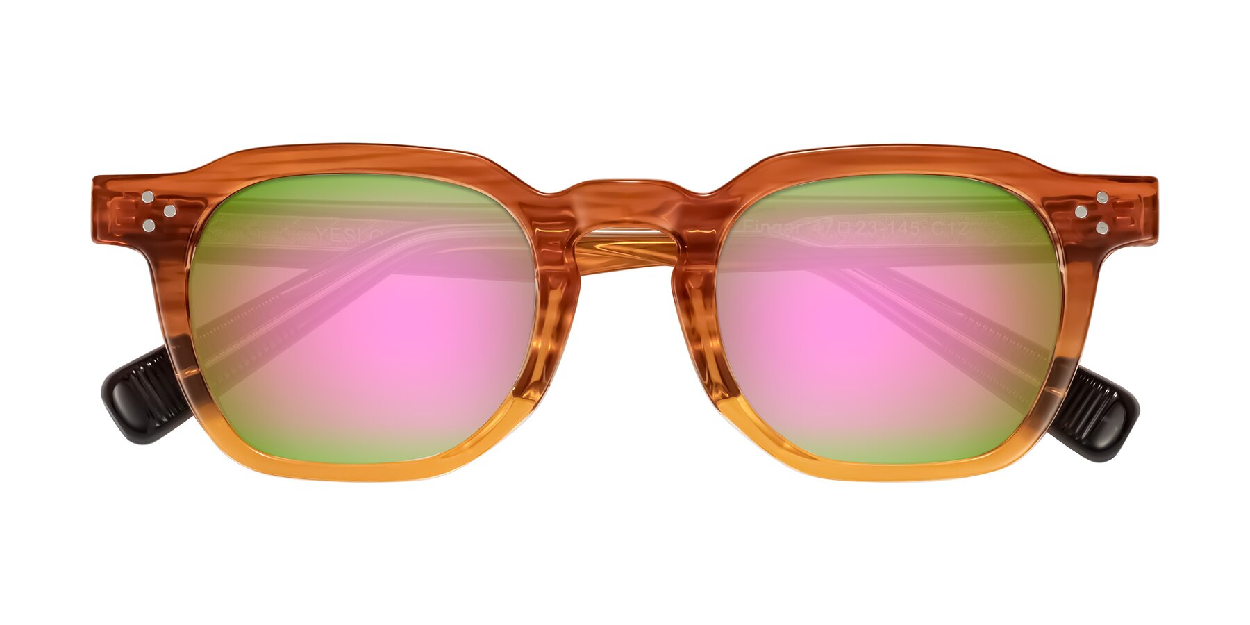 Folded Front of Fingar in Amber Striped with Pink Mirrored Lenses