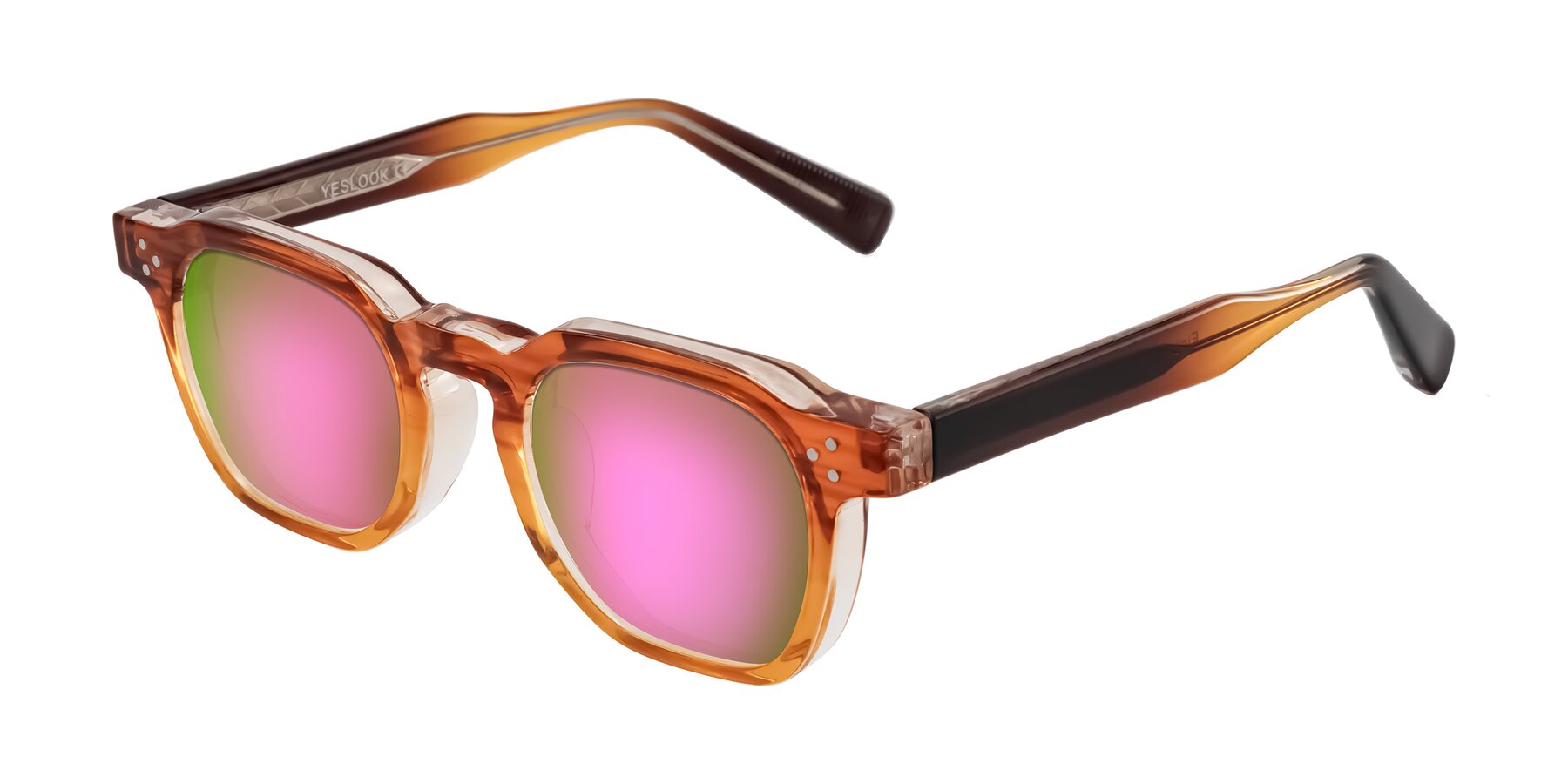 Angle of Fingar in Amber Striped with Pink Mirrored Lenses