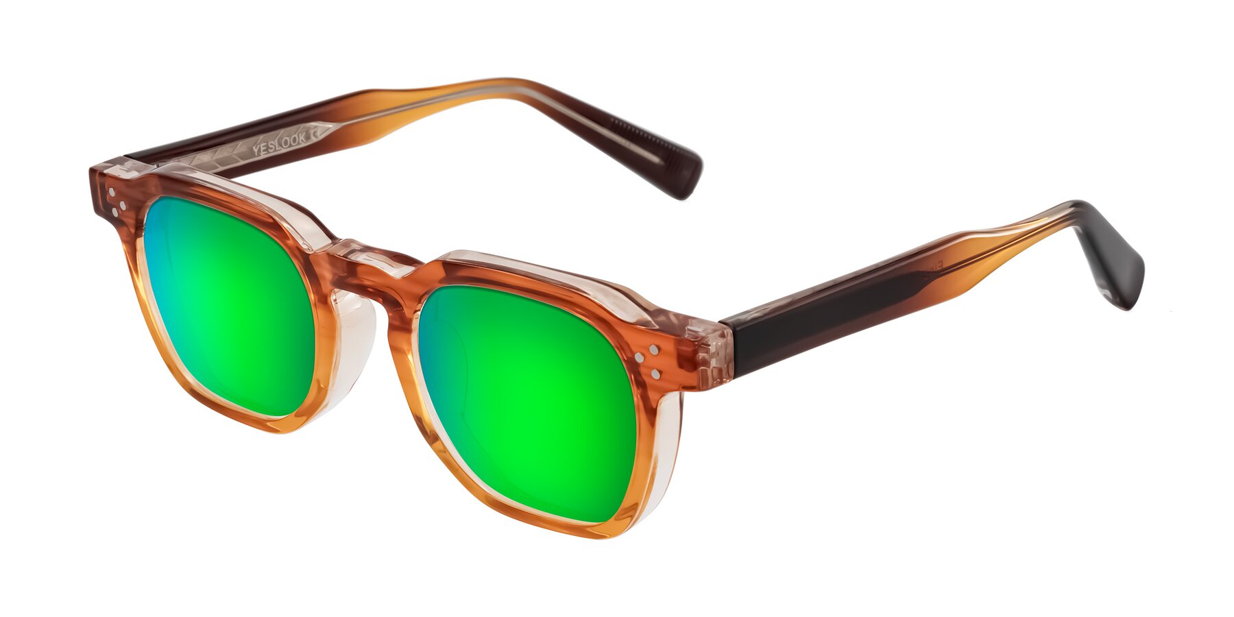 Angle of Fingar in Amber Striped with Green Mirrored Lenses