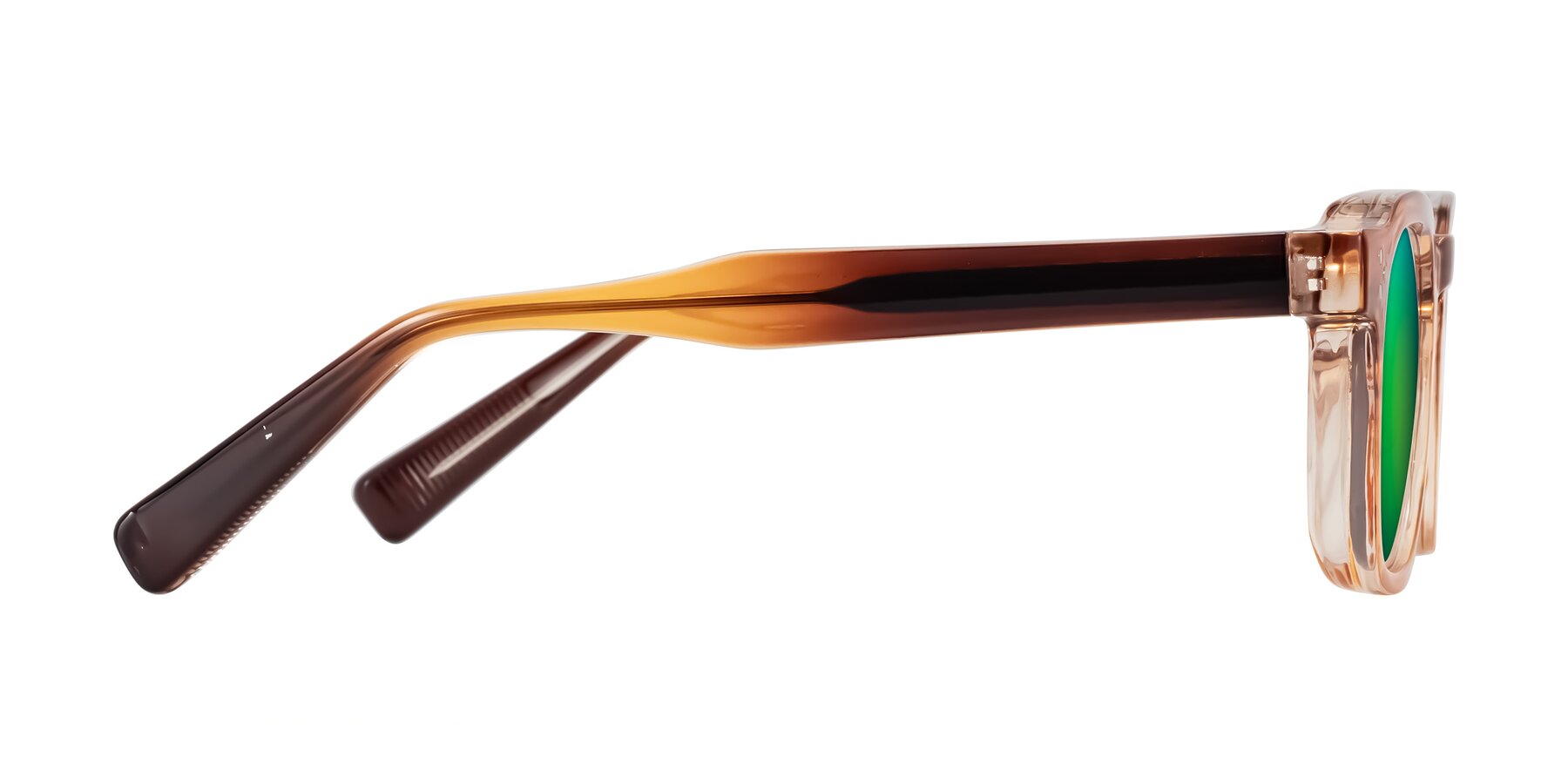 Side of Fingar in Amber Striped with Green Mirrored Lenses