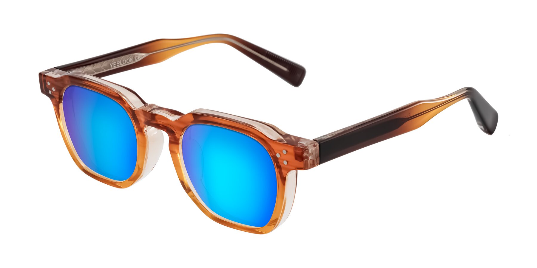 Angle of Fingar in Amber Striped with Blue Mirrored Lenses