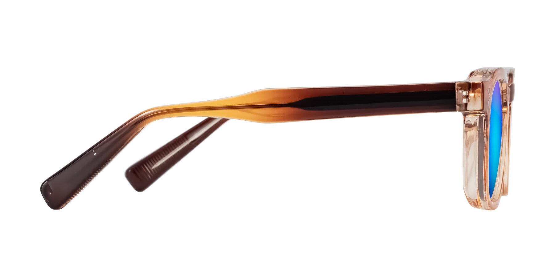 Side of Fingar in Amber Striped with Blue Mirrored Lenses