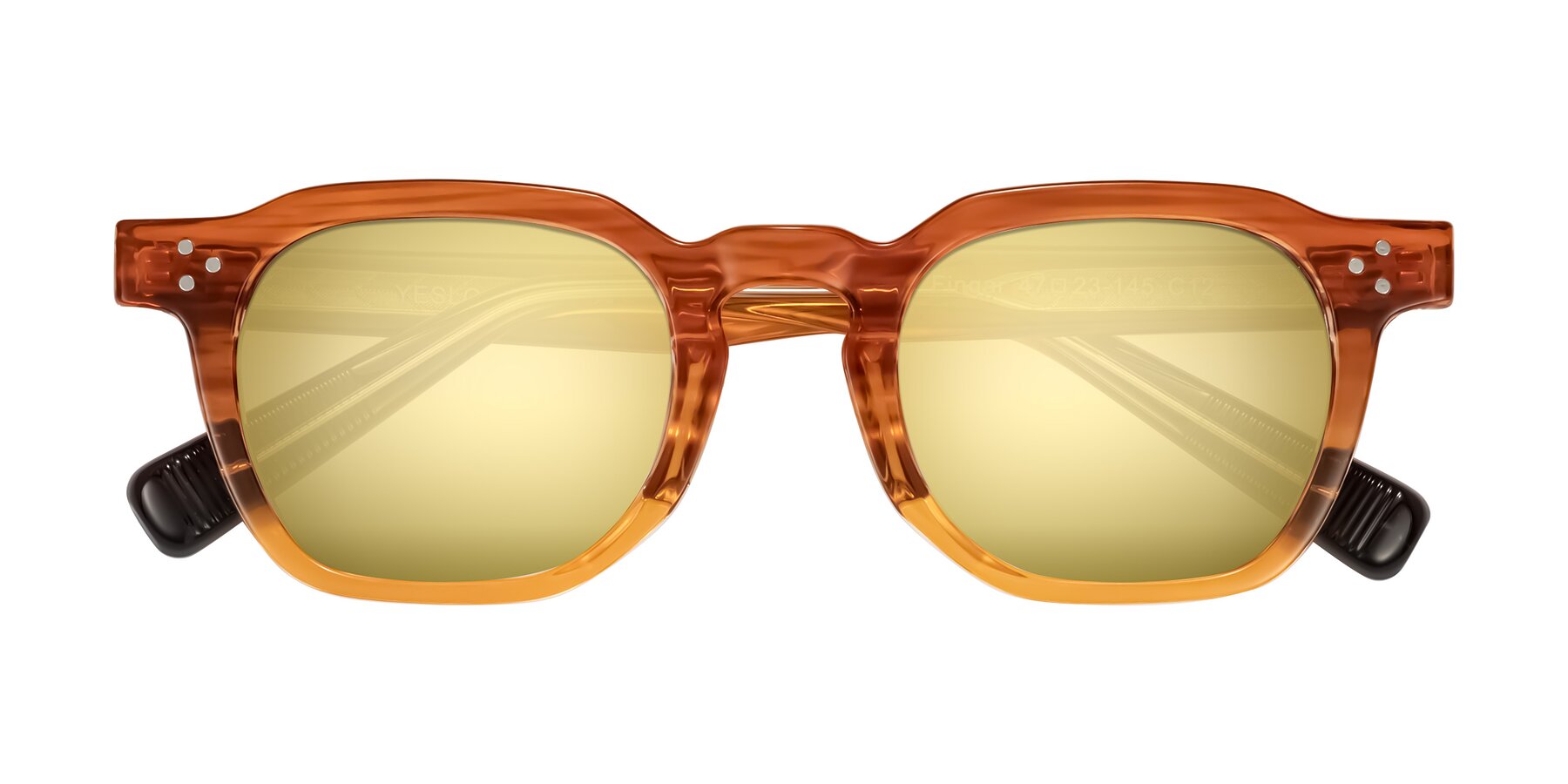 Folded Front of Fingar in Amber Striped with Gold Mirrored Lenses