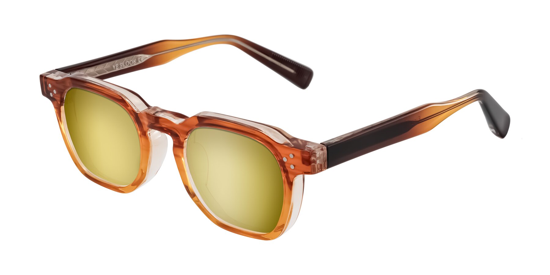 Angle of Fingar in Amber Striped with Gold Mirrored Lenses