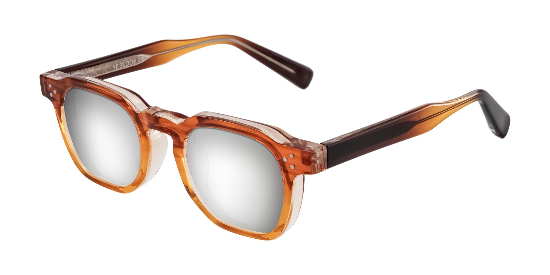Angle of Fingar in Amber Striped with Silver Mirrored Lenses