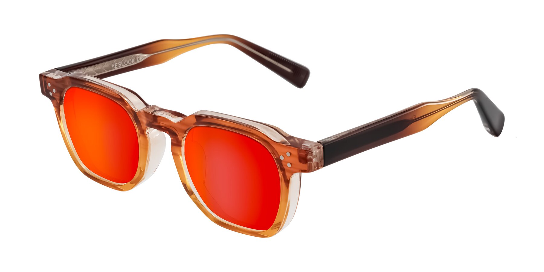 Angle of Fingar in Amber Striped with Red Gold Mirrored Lenses