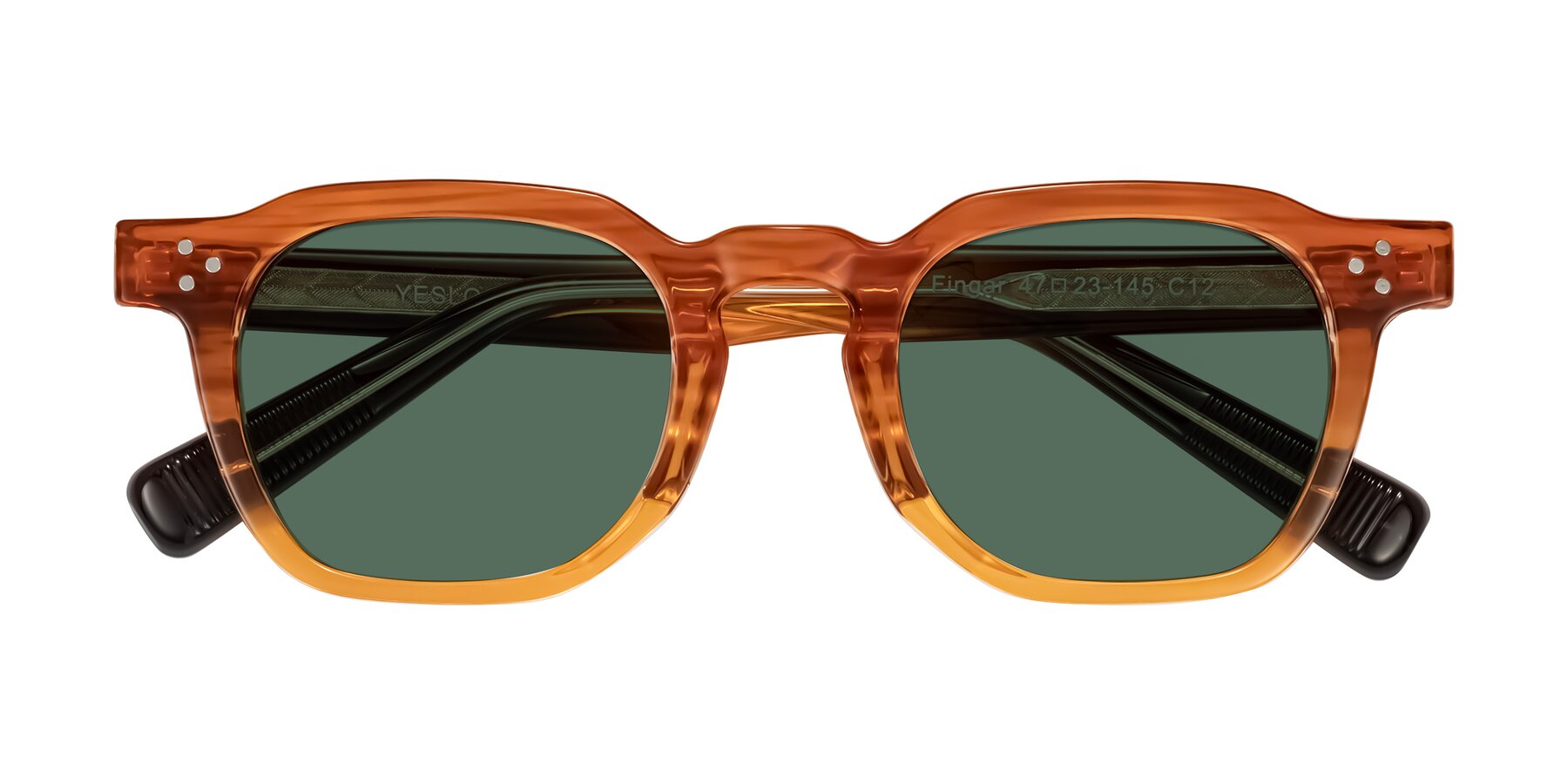Folded Front of Fingar in Amber Striped with Green Polarized Lenses