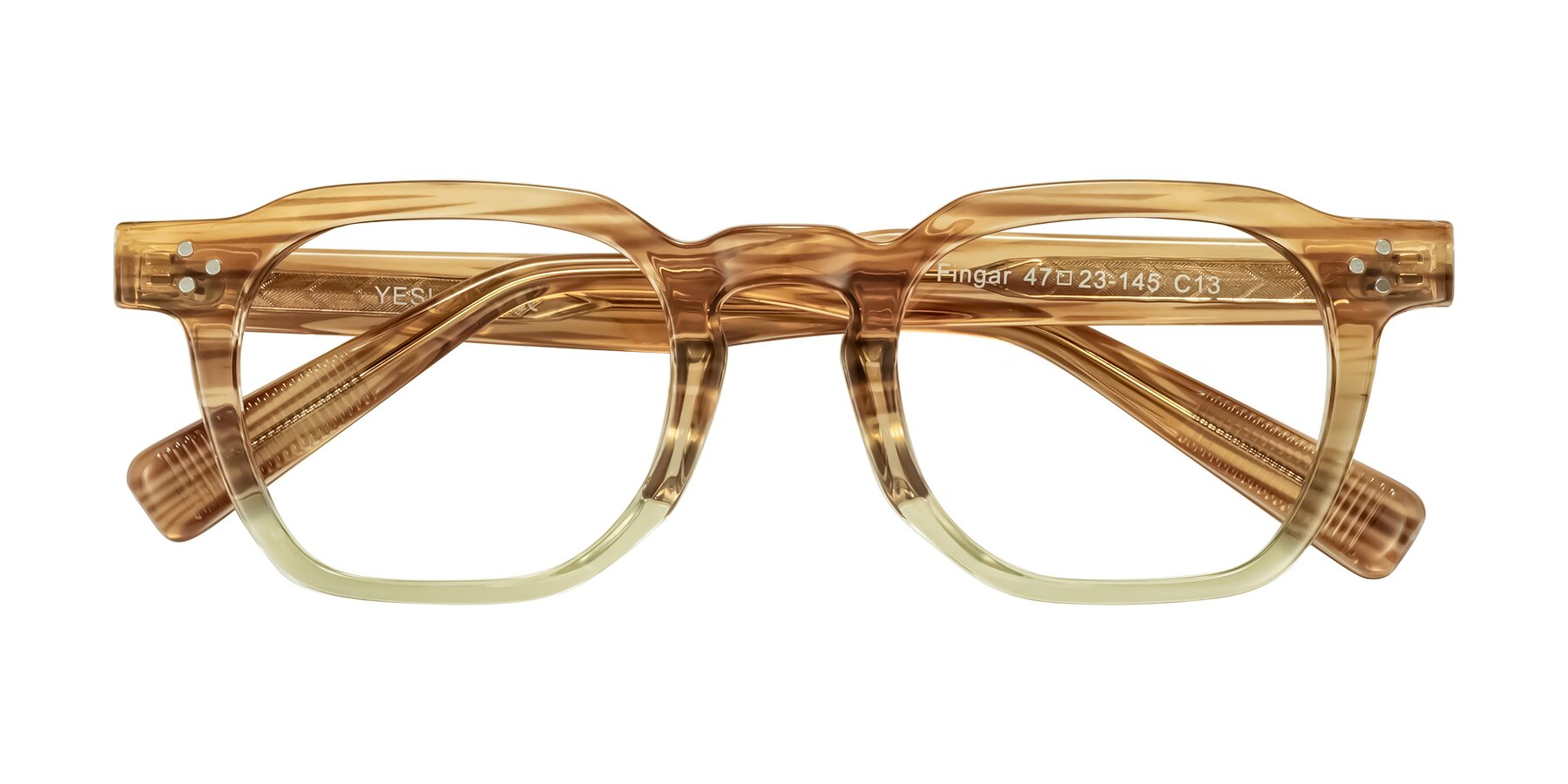 Folded Front of Fingar in Champagne Striped with Clear Eyeglass Lenses