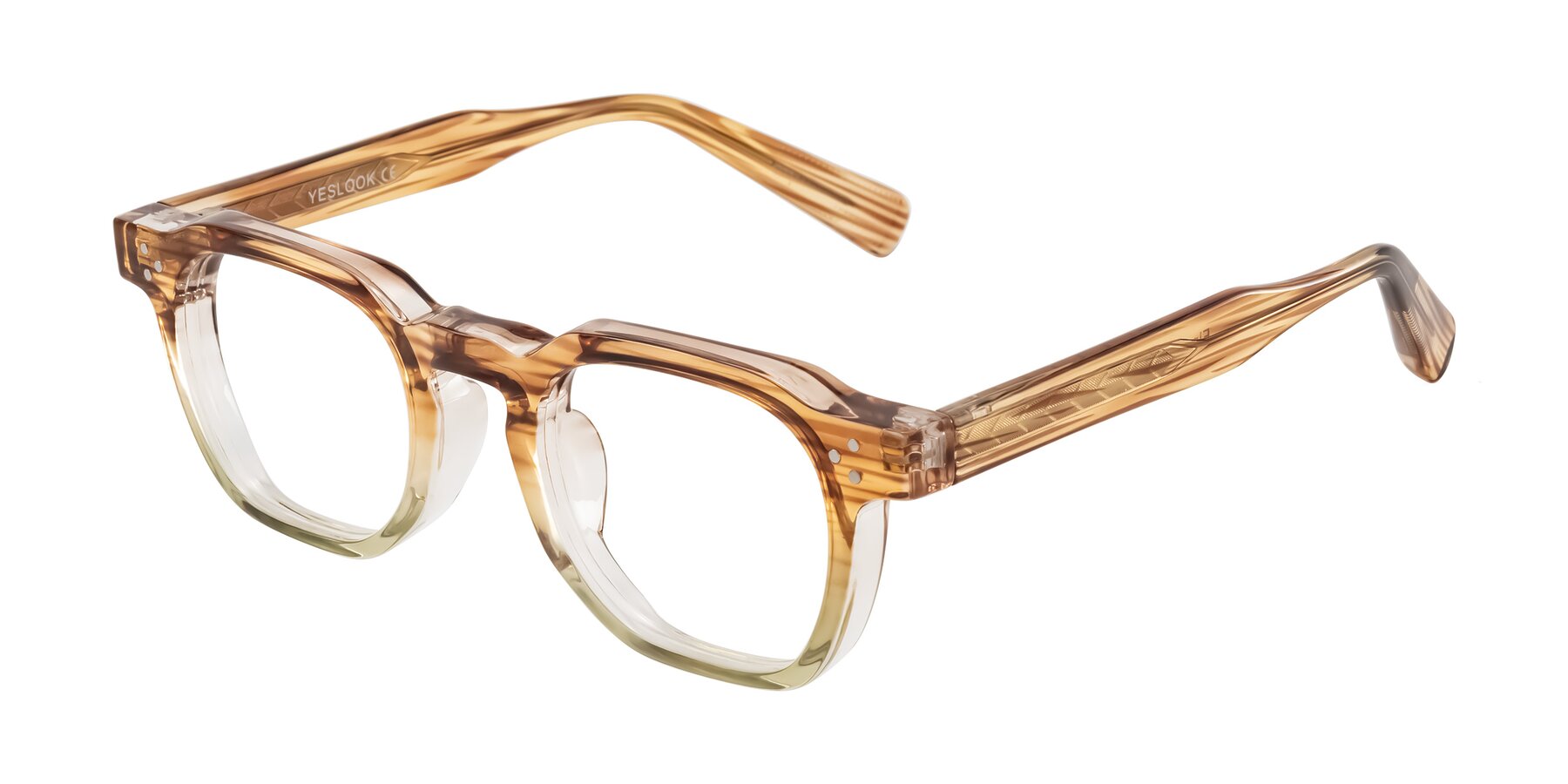 Angle of Fingar in Champagne Striped with Clear Eyeglass Lenses