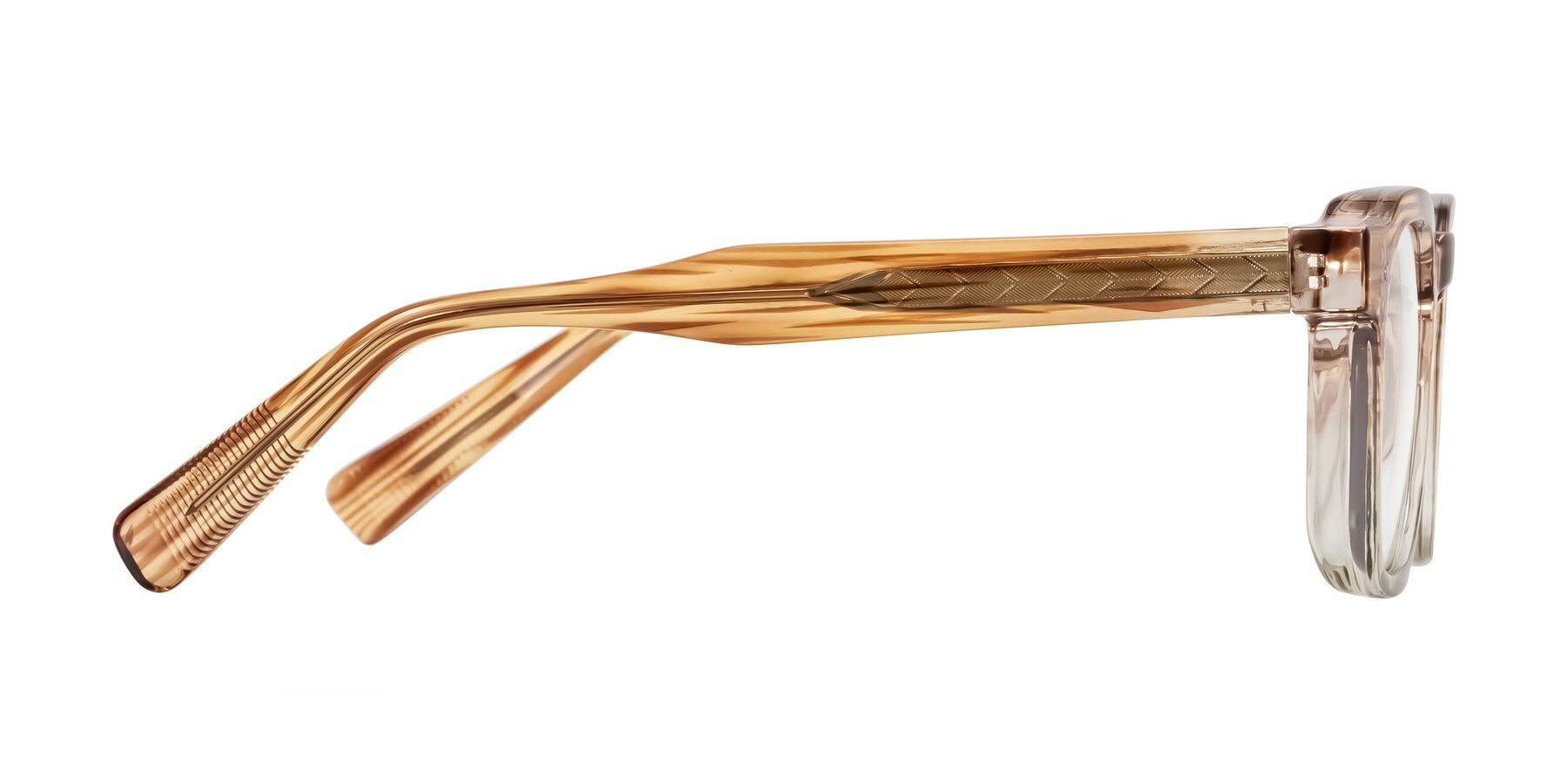 Side of Fingar in Champagne Striped with Clear Eyeglass Lenses