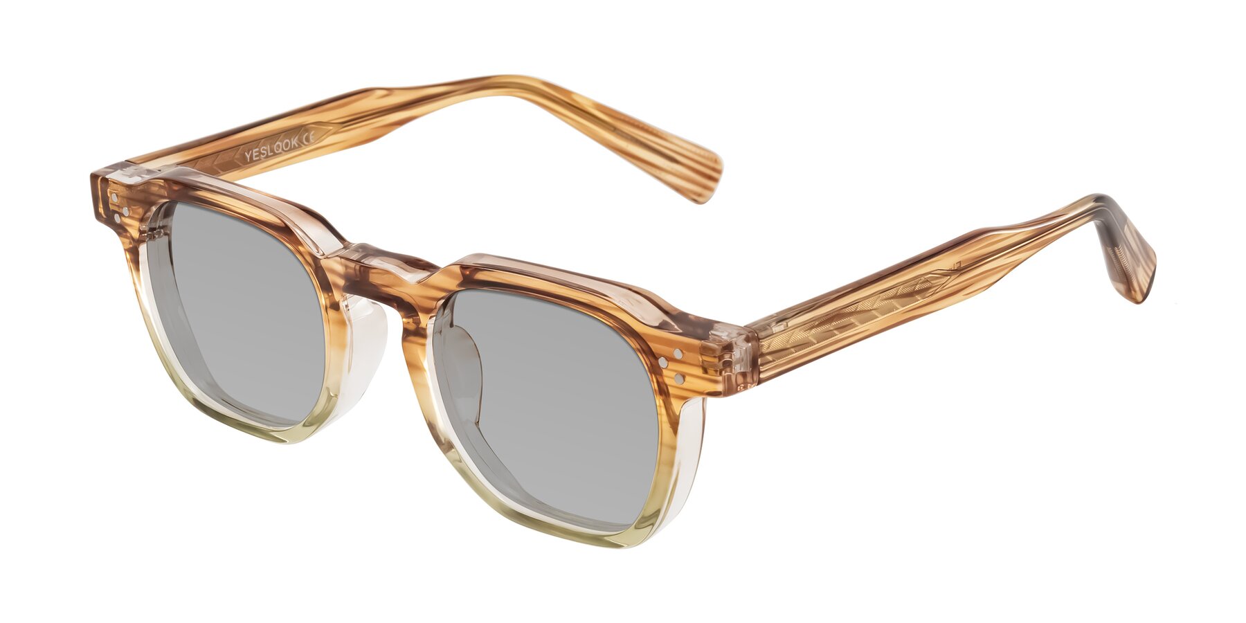 Angle of Fingar in Champagne Striped with Light Gray Tinted Lenses