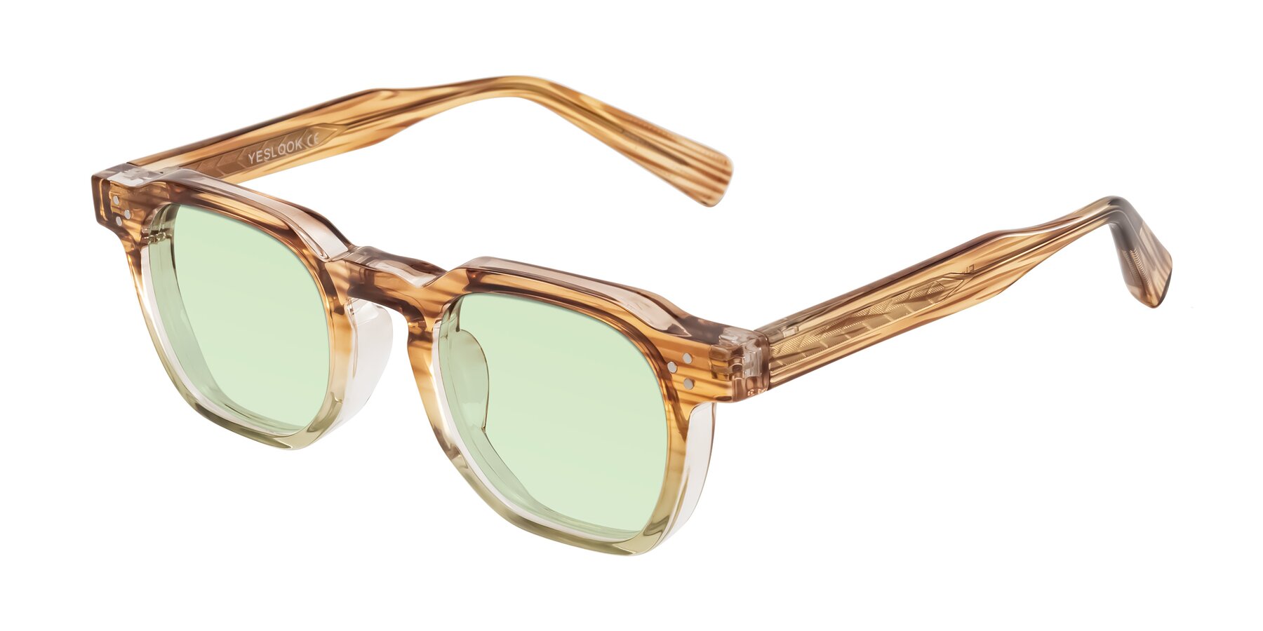 Angle of Fingar in Champagne Striped with Light Green Tinted Lenses