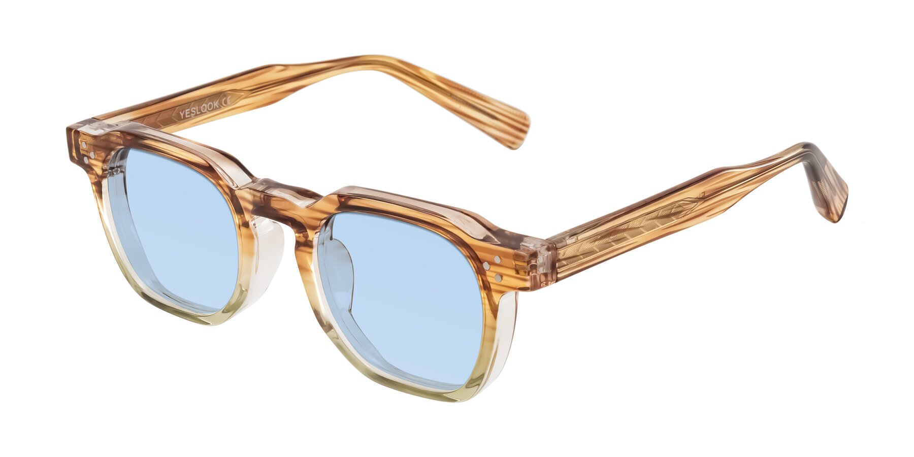 Angle of Fingar in Champagne Striped with Light Blue Tinted Lenses