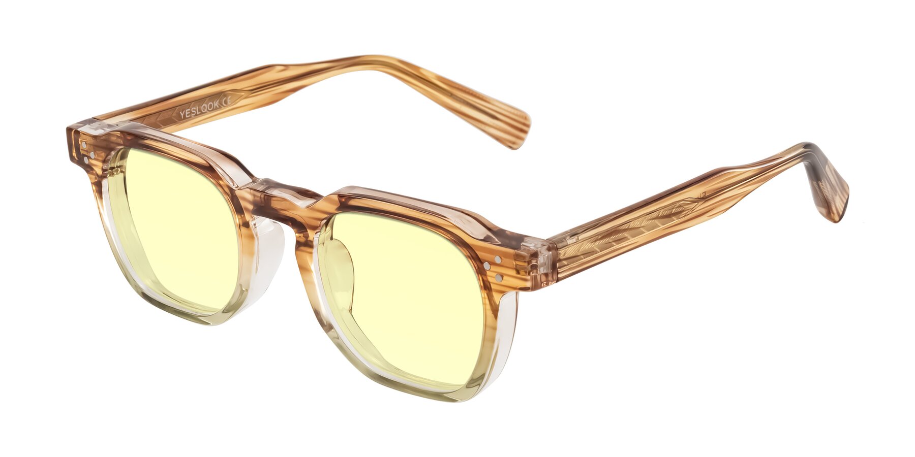Angle of Fingar in Champagne Striped with Light Yellow Tinted Lenses