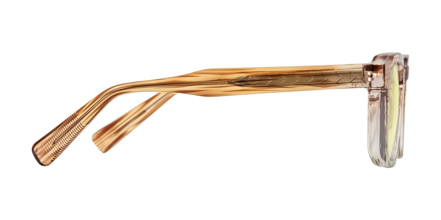 Side of Fingar in Champagne Striped with Light Yellow Tinted Lenses