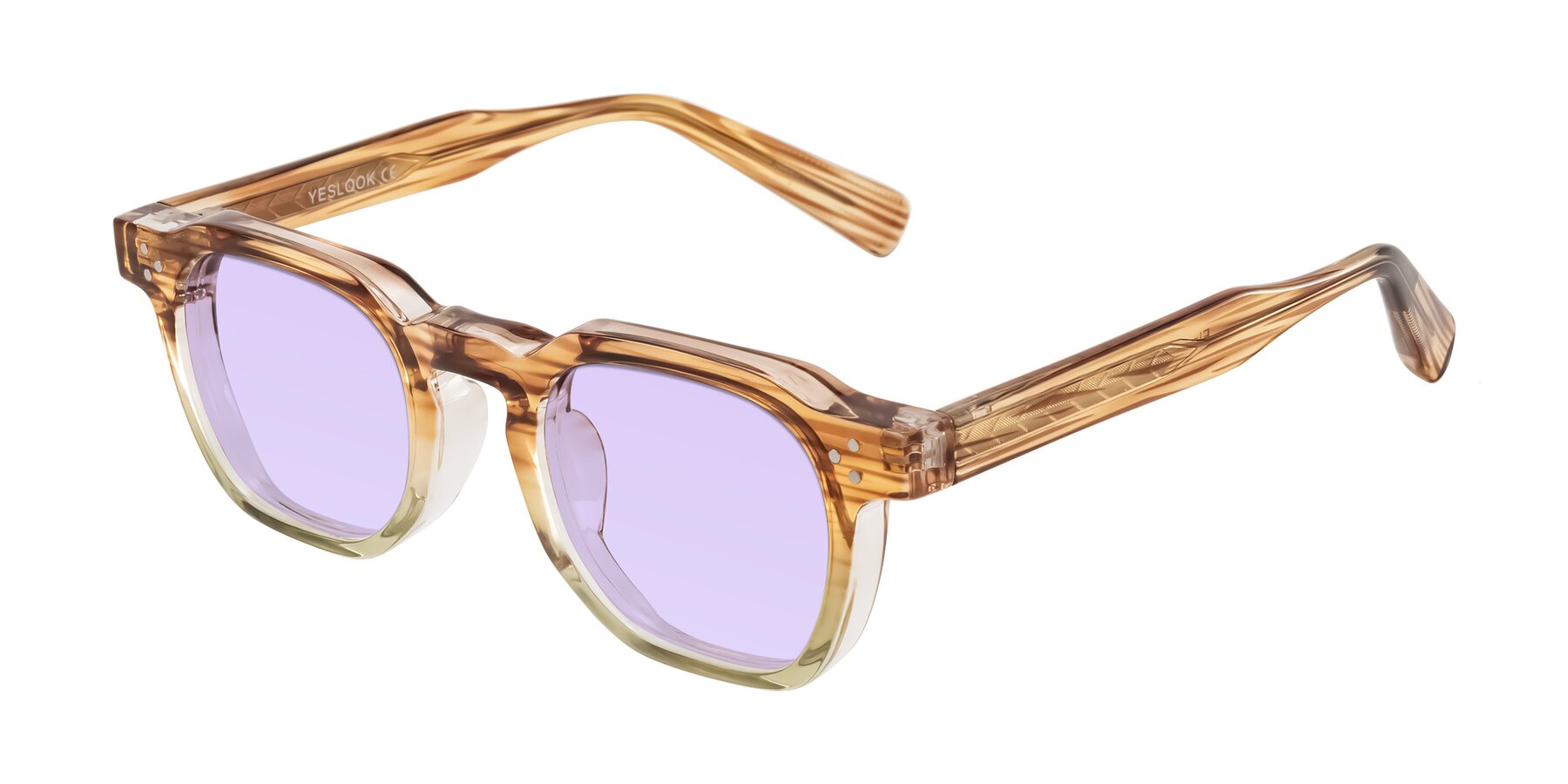 Angle of Fingar in Champagne Striped with Light Purple Tinted Lenses