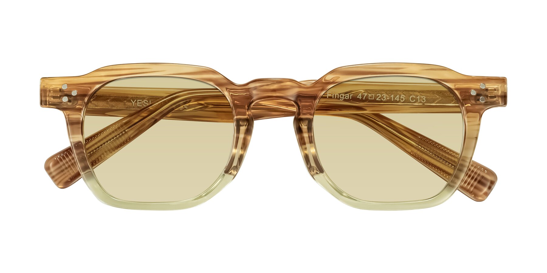Folded Front of Fingar in Champagne Striped with Light Champagne Tinted Lenses