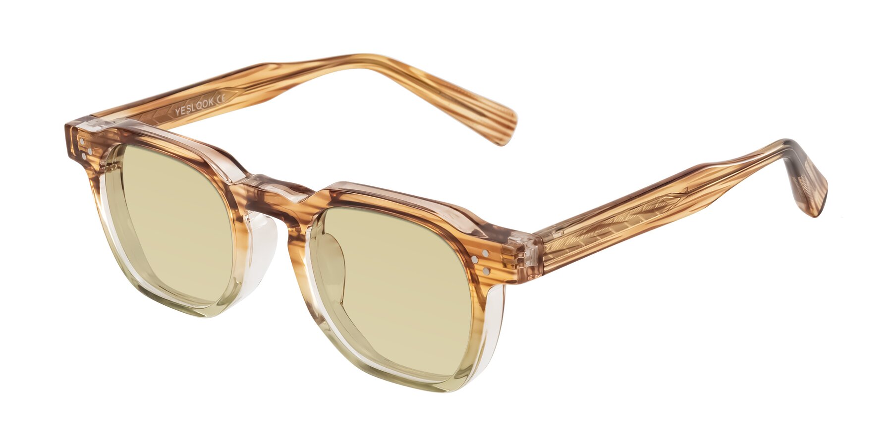 Angle of Fingar in Champagne Striped with Light Champagne Tinted Lenses