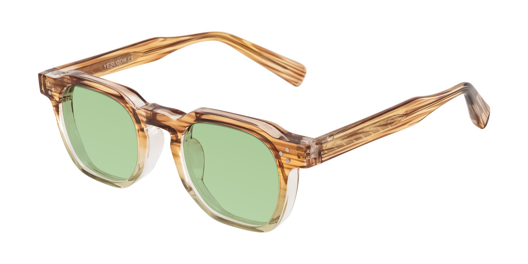 Angle of Fingar in Champagne Striped with Medium Green Tinted Lenses