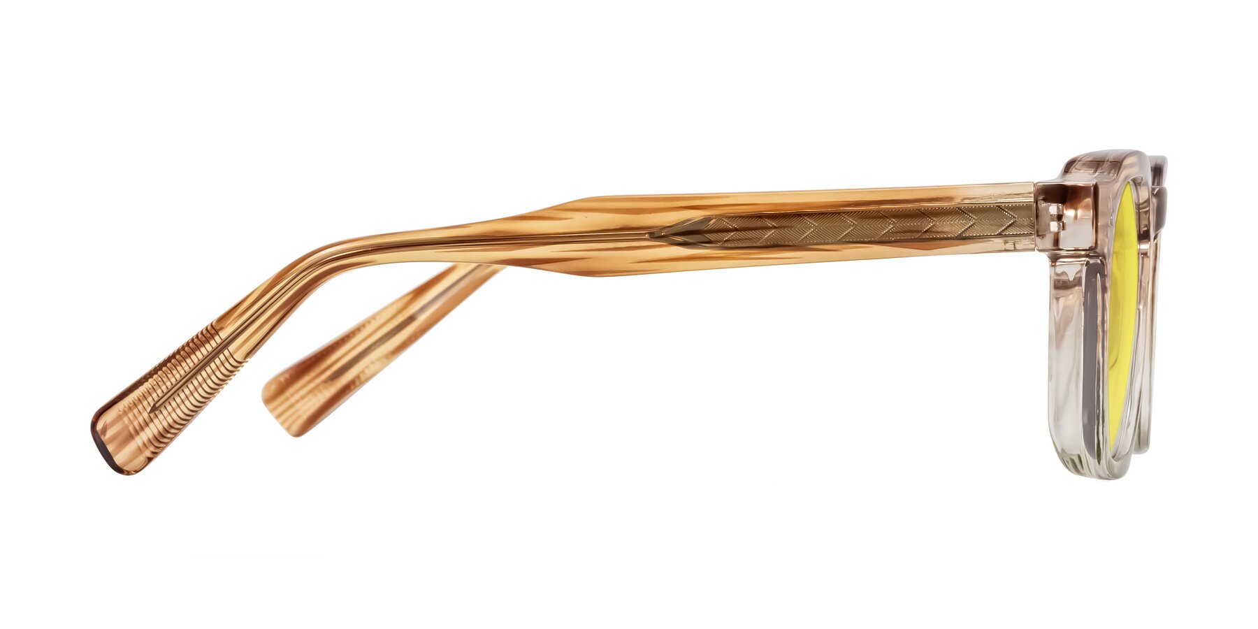 Side of Fingar in Champagne Striped with Medium Yellow Tinted Lenses