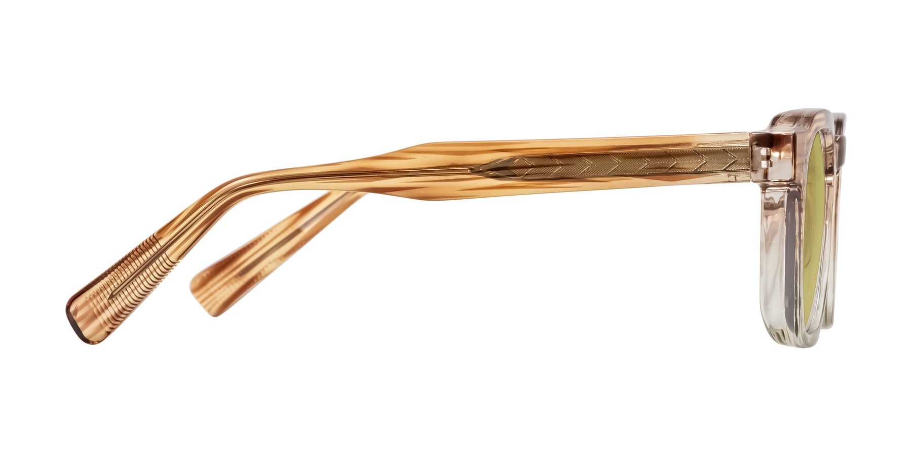 Side of Fingar in Champagne Striped with Medium Champagne Tinted Lenses