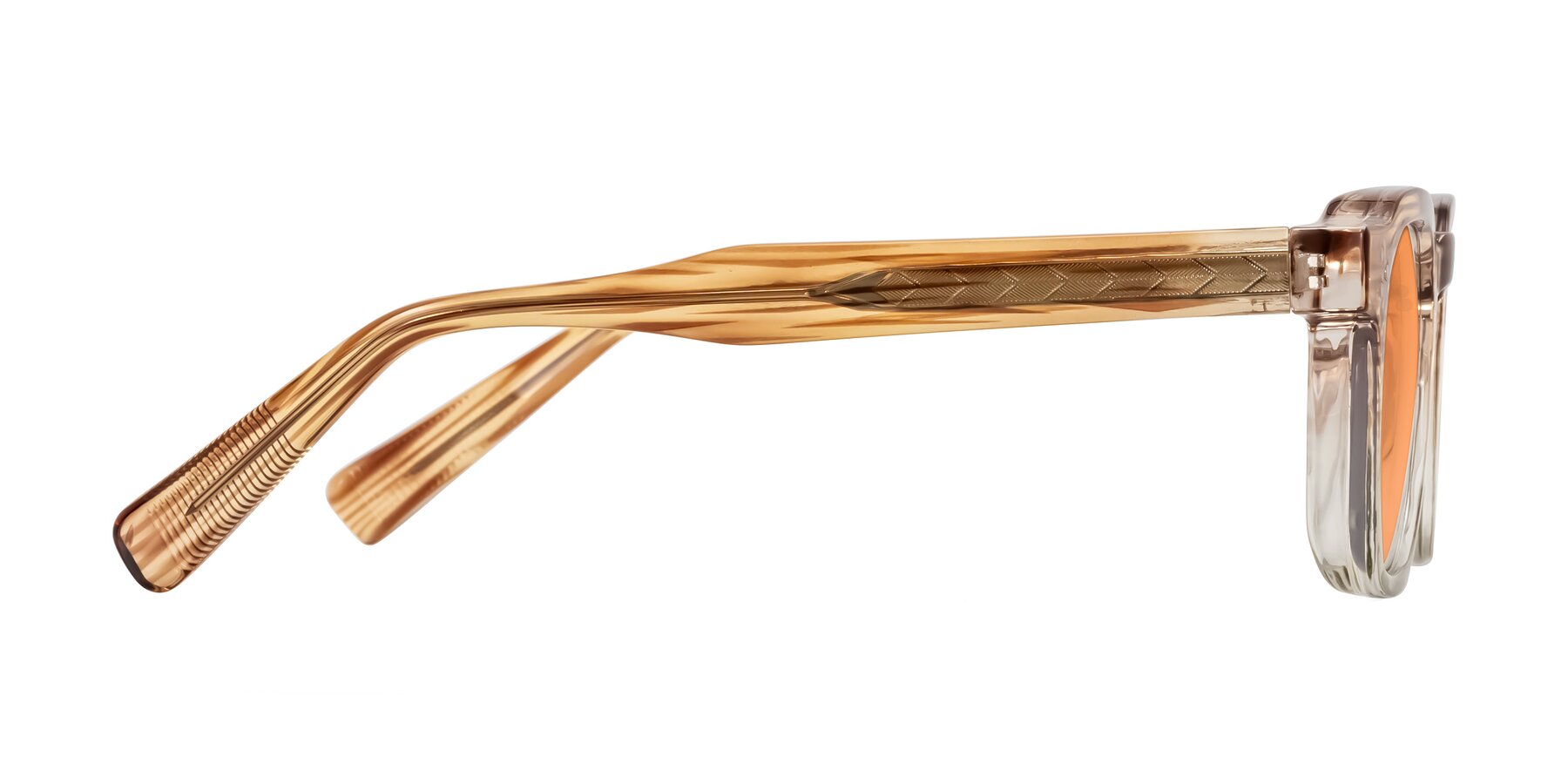 Side of Fingar in Champagne Striped with Medium Orange Tinted Lenses