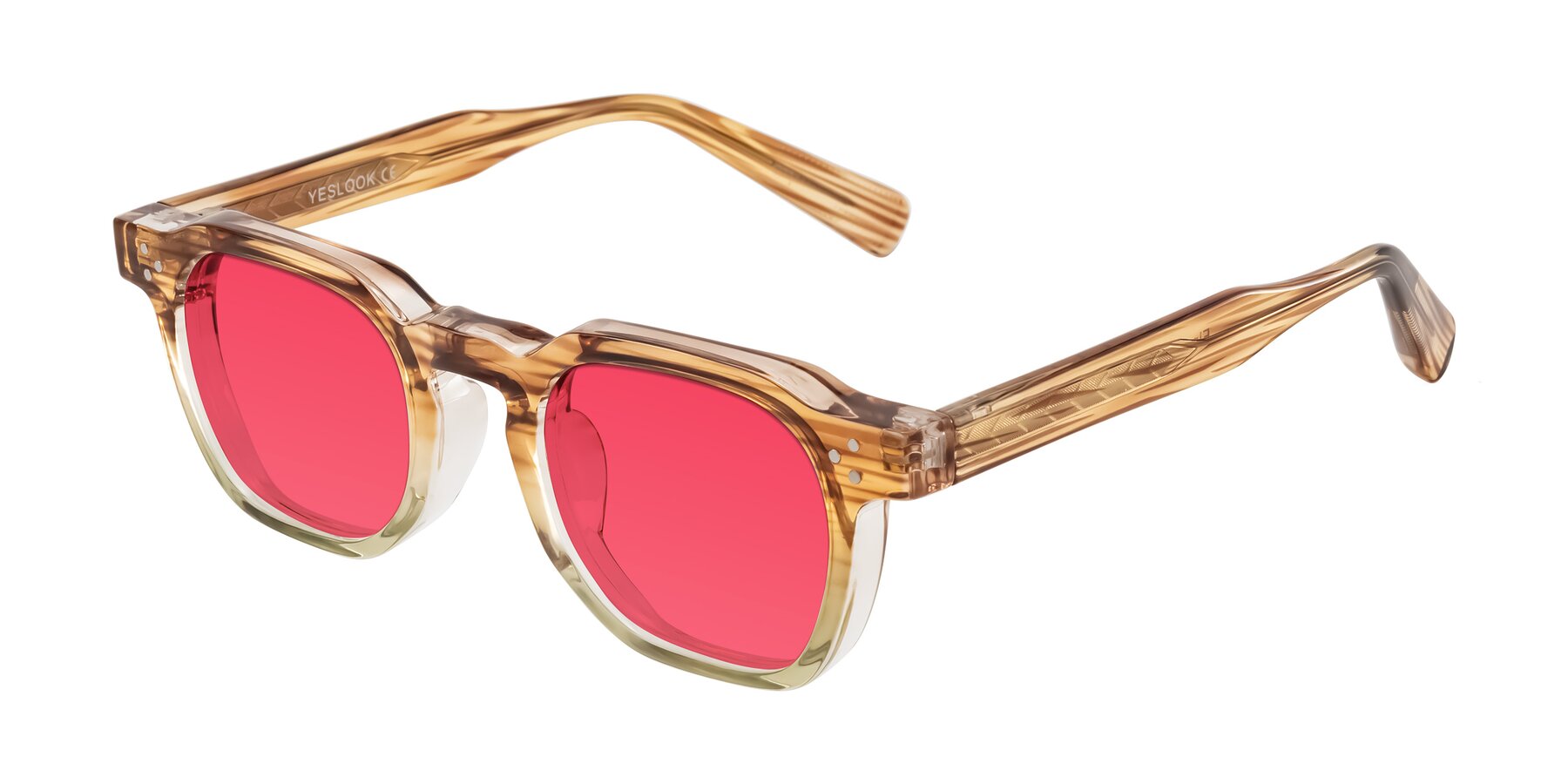 Angle of Fingar in Champagne Striped with Red Tinted Lenses
