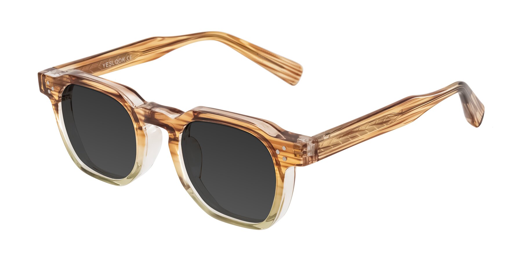 Angle of Fingar in Champagne Striped with Gray Tinted Lenses