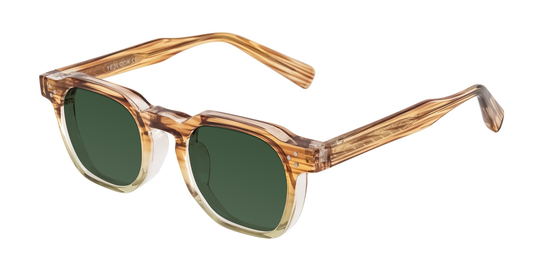 Angle of Fingar in Champagne Striped with Green Tinted Lenses
