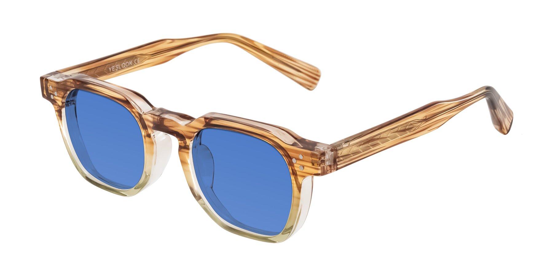 Angle of Fingar in Champagne Striped with Blue Tinted Lenses