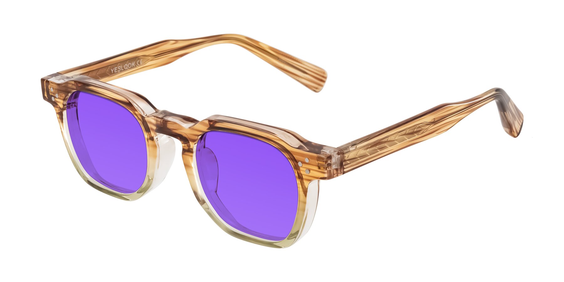 Angle of Fingar in Champagne Striped with Purple Tinted Lenses